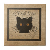 Burlap Le Chat Noir frans zwarte kat Tegeltje (Voorkant)