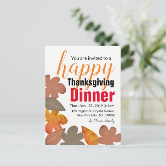 Burlap Leaf, Happy Thanksgiving Dinner Invitation Briefkaart (Staand voorkant)