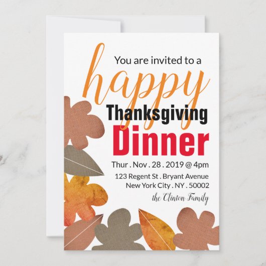 Burlap Leaf, Happy Thanksgiving Dinner Kaart (Voorkant)