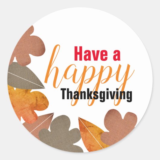 Burlap Leaf, Happy Thanksgiving Ronde Sticker (Voorkant)