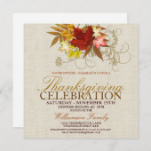 Burlap & Leaves Thanksgiving Dinner Invitation Kaart (Voorkant / Achterkant)