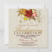 Burlap & Leaves Thanksgiving Dinner Invitation Kaart (Voorkant)