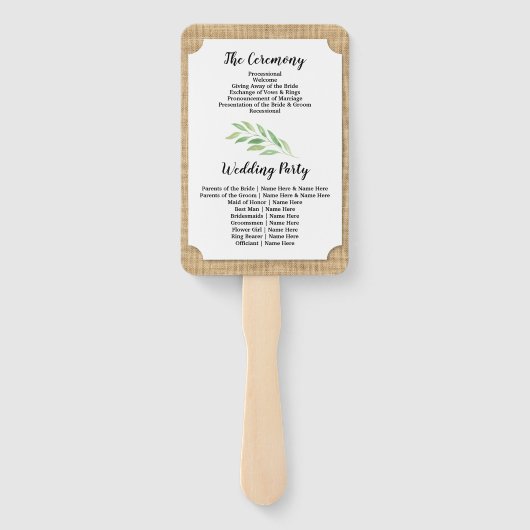 Burlap Leaves Wreath Fall Trouwprogramma Fan Handwaaier (Achterkant)