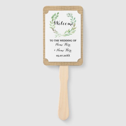 Burlap Leaves Wreath Fall Trouwprogramma Fan Handwaaier (Voorkant)