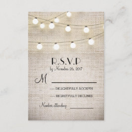 burlap lichten rustieke elegante bruiloft RSVP kaa Kaartje