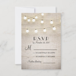 burlap lichten rustieke elegante bruiloft RSVP kaa Kaartje