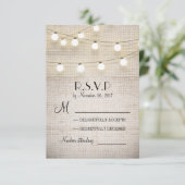 burlap lichten rustieke elegante bruiloft RSVP kaa Kaartje (Staand voorkant)