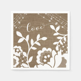 Burlap Lights & White Lace Love Typografie Servet