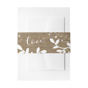 Burlap Lights & White Lace Love Typography Uitnodigingen Wikkel