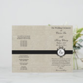 Burlap Linen Black Wedding Program Chic Monogram (Staand voorkant)