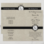 Burlap Linen Black Wedding Program Chic Monogram (Voorkant / Achterkant)