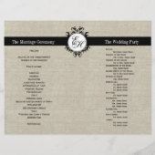 Burlap Linen Black Wedding Program Chic Monogram (Achterkant)
