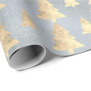 Burlap Linen Cottage Gold Grey Blue-kerstboom Cadeaupapier