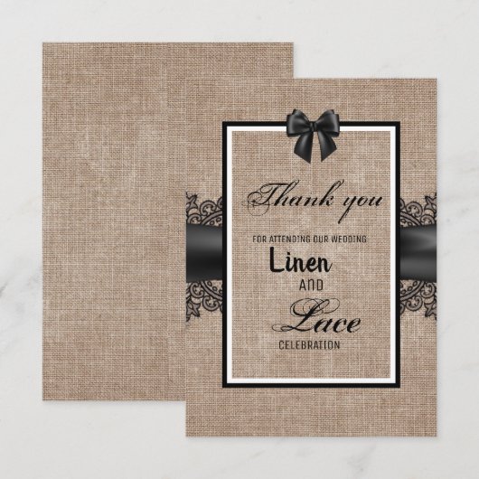 Burlap, linen en arceremonie bedankt je kaart (Voorkant / Achterkant)