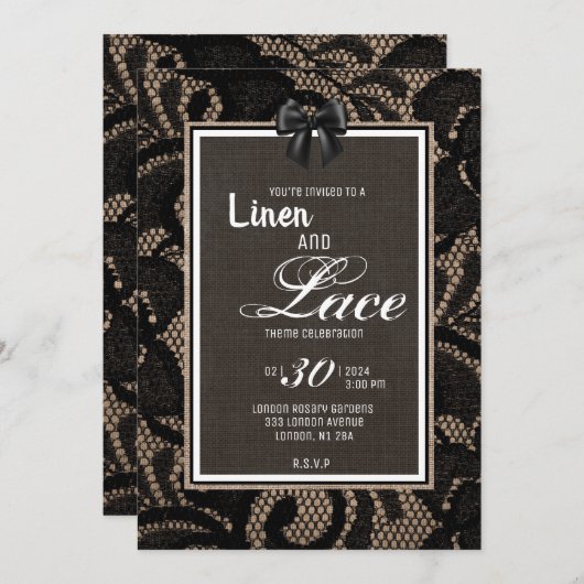 Burlap, Linen en lace bruiloft Kaart (Voorkant / Achterkant)