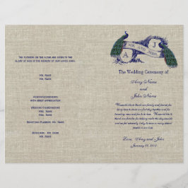 Burlap Linen Peacocks Rustic Wedding Programme