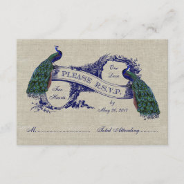 Burlap Linen Peacocks Rustic Wedding RSVP CARD Kaartje
