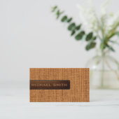 Burlap Linen Rustic Jute look Leather Visitekaartje (Staand voorkant)