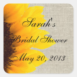 Burlap Linnen Zonnebloem Foto Vrijgezellenfeest Vierkante Sticker