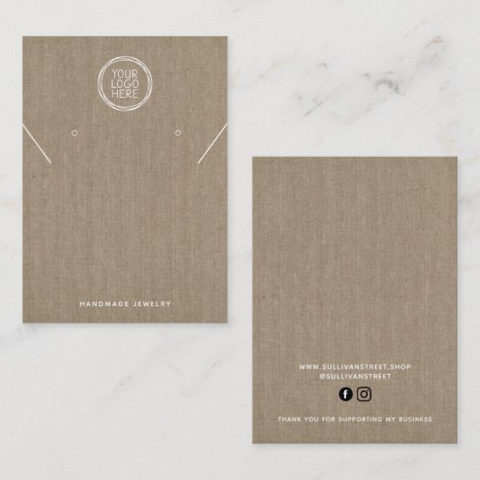 Burlap Logo Ketting Oorbellen Display Kaart Contactkaartje (Voorkant / Achterkant)