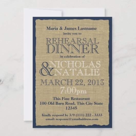 Burlap Look Repetitie Diner Navy Blue Kaart (Voorkant)