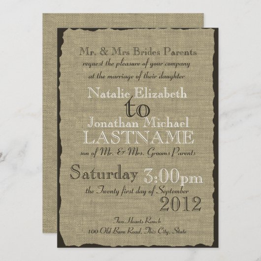 Burlap Look Rustic Wedding Kaart (Voorkant / Achterkant)
