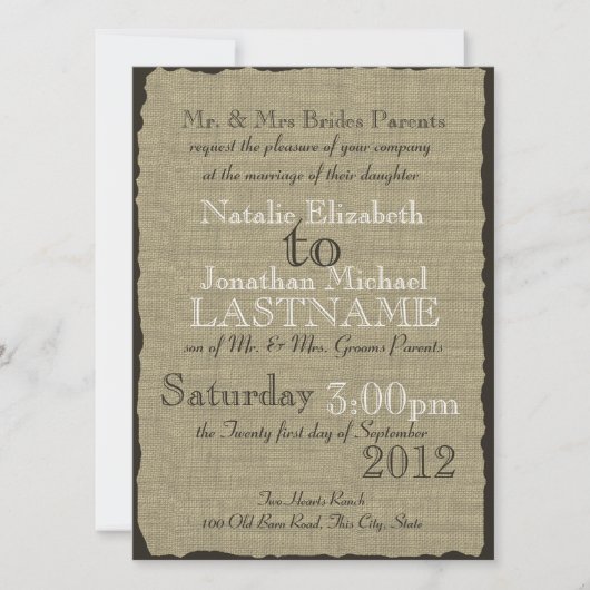 Burlap Look Rustic Wedding Kaart (Voorkant)