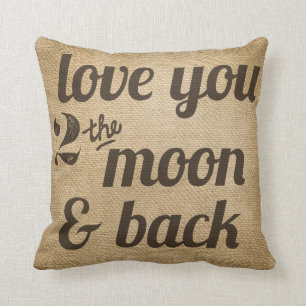 Burlap Love You 2 the Moon Back Lesbian Custom Kussen