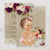 Burlap Mason Jar Baby Girl Douche Uitnodigingen (Voorkant / Achterkant)