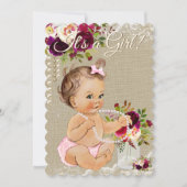 Burlap Mason Jar Baby Girl Douche Uitnodigingen (Voorkant)