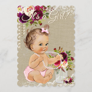 Burlap Mason Jar Baby Girl Shower Invitations Kaart