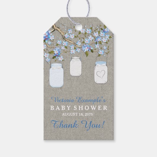 Burlap Mason Jar-Baby shower Cadeaulabel (Voorkant)