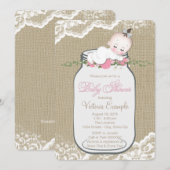Burlap Mason Jar-Baby shower Kaart (Voorkant / Achterkant)
