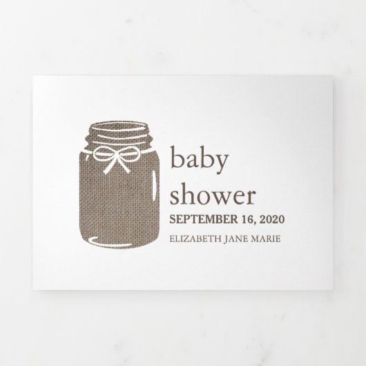 Burlap Mason Jar, Baby shower Suite Drieluik Uitnodiging (Cover)