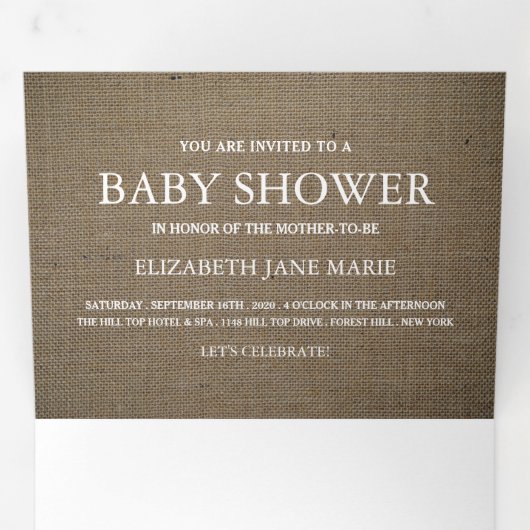 Burlap Mason Jar, Baby shower Suite Drieluik Uitnodiging (Binnenzijde eerst)