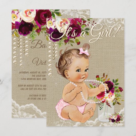 Burlap Mason Jar Baby Shower Uitnodigingen (Voorkant / Achterkant)