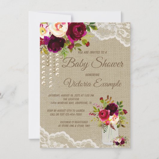 Burlap Mason Jar Baby Shower Uitnodigingen (Achterkant)