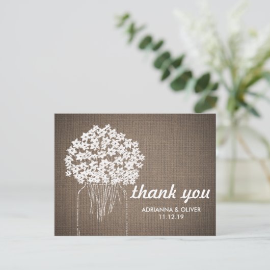 Burlap Mason Jar Bloemen bruiloft Dank u Briefkaart (Staand voorkant)