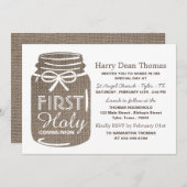 Burlap Mason Jar, Eerste Heilige Communie Aankondiging (Voorkant / Achterkant)