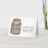 Burlap Mason Jar, Eerste Heilige Communie Dank u Kaart (Voorkant)