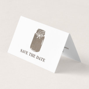 Burlap Mason Jar, foto slaat de datumkaart op Visitekaartje