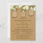 Burlap Mason Jar Ivory Floral Rehearsal Dinner Kaart (Voorkant)