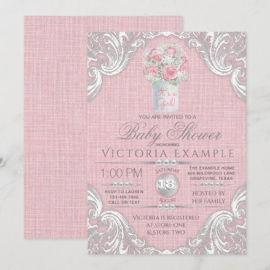 Burlap Mason Jar Rustic Baby Shower Uitnodigingen (Voorkant / Achterkant)