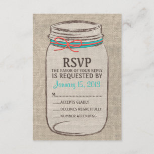 Burlap Mason Jar rustieke RSVP kaart