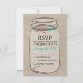 Burlap Mason Jar rustieke RSVP kaart