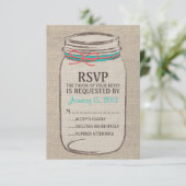 Burlap Mason Jar rustieke RSVP kaart (Staand voorkant)
