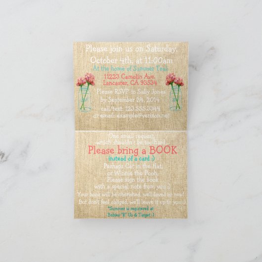 Burlap Mason Jar Turquoise Baby shower Uitnodiging (Binnen)