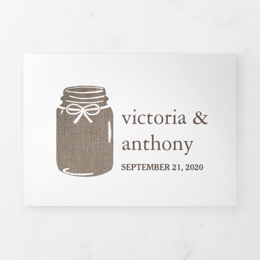 Burlap Mason Jar Wedding Suite Drieluik Uitnodiging (Cover)