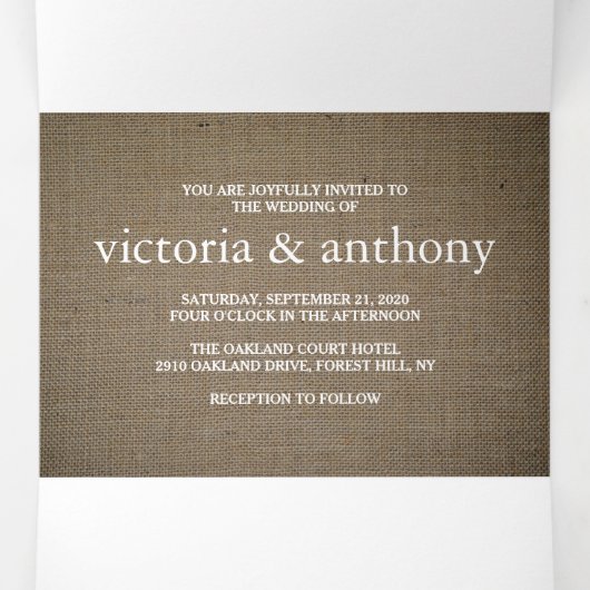 Burlap Mason Jar Wedding Suite Drieluik Uitnodiging (Binnenkant midden)