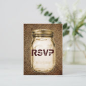 burlap mason jar western land buitenshuis bruiloft briefkaart (Staand voorkant)